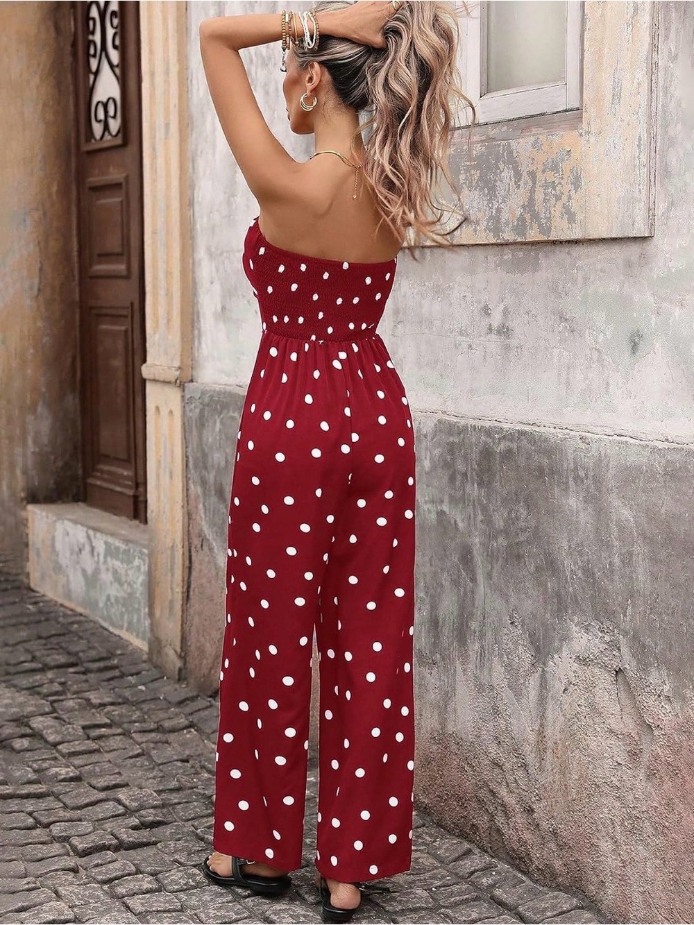 Strapless Red Polka Dot Jumpsuit